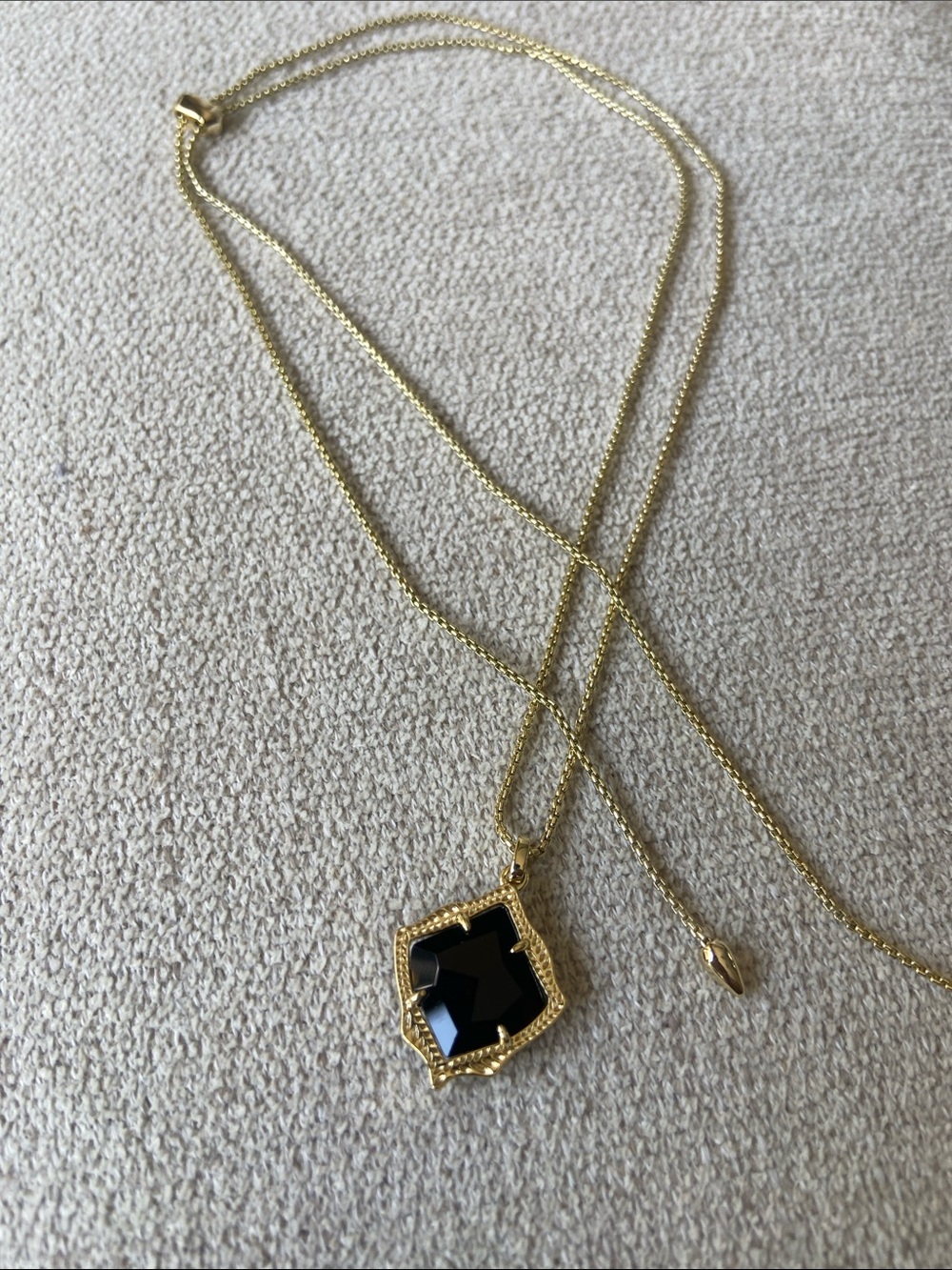 Kendra Scott Kasey Gold Adjustable Length Necklace with Black Glass Pendant